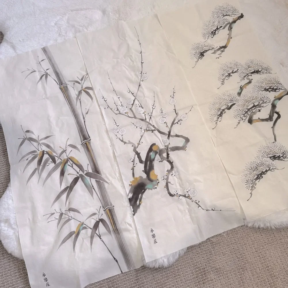 Japanese Style Printed Tree Flower Cloth Art Home Decor - Set of 3
